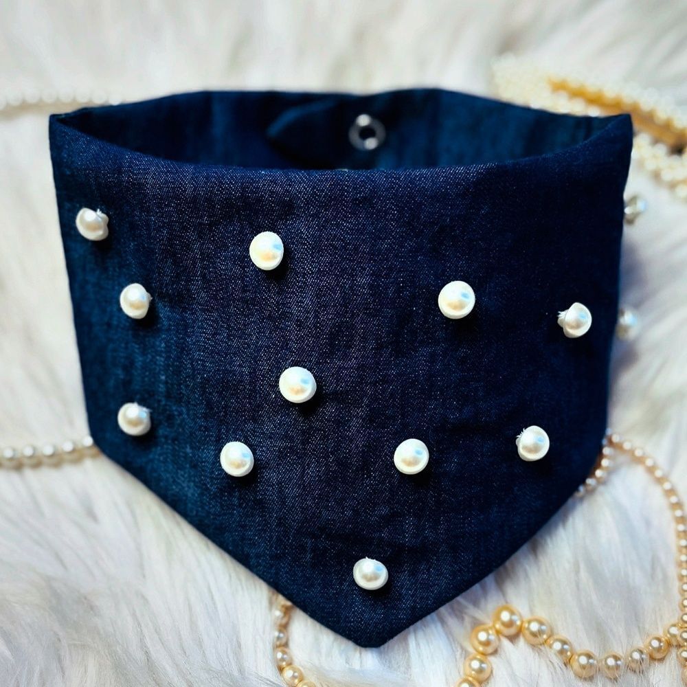 The Marilyn Denim & Pearl Dog Bandana Blue and White